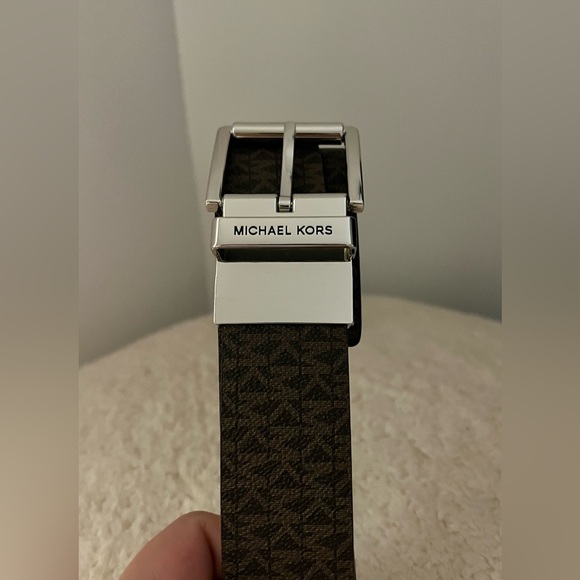 Michael Kors Patterned Brown Belt with Silver Buckle - Picture 1 of 4